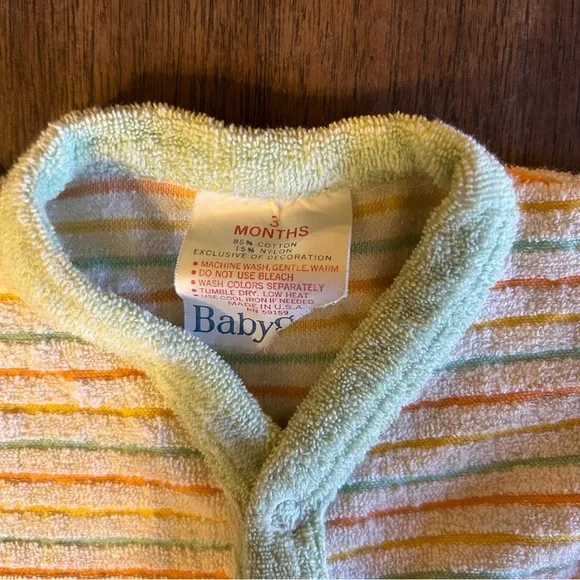 Vintage Babygro Gerber 3M One Piece Terry Cloth Boys 70s Striped Rocking Horse - Picture 4 of 5